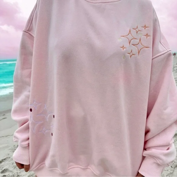 Pink Graphic Sweatshirt with Multicolor Stitching Detail - Picture 2 of 11